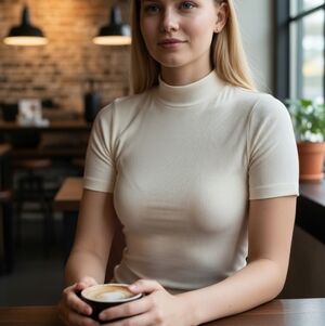 Pure & Good Cream Ribbed Mock Neck Top - Baby Sleeves - Size M